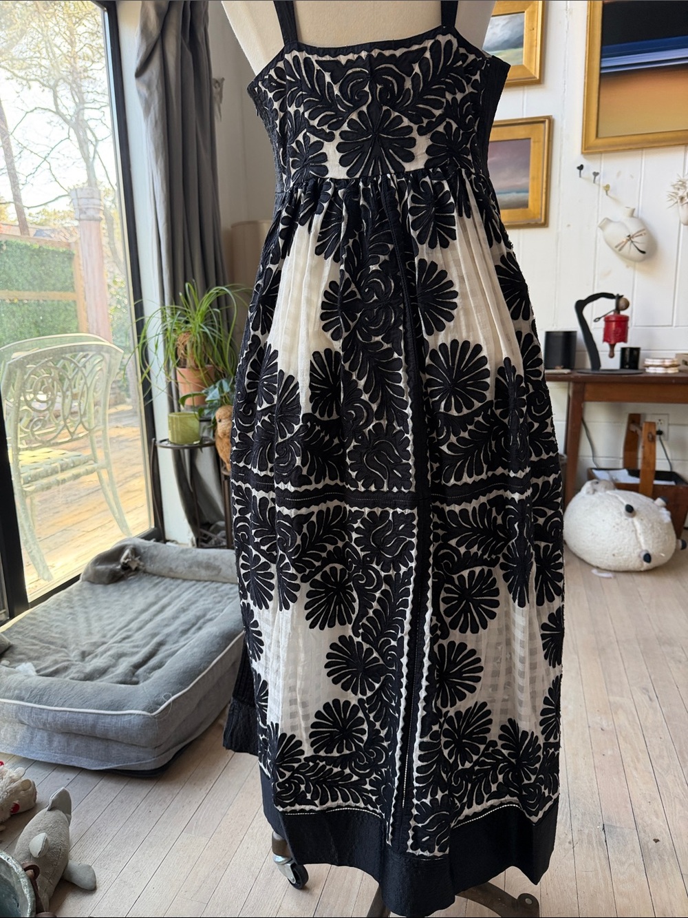 Ulla Johnson Black and White Floral Embroidered Maxi Dress - Picture 4 of 5